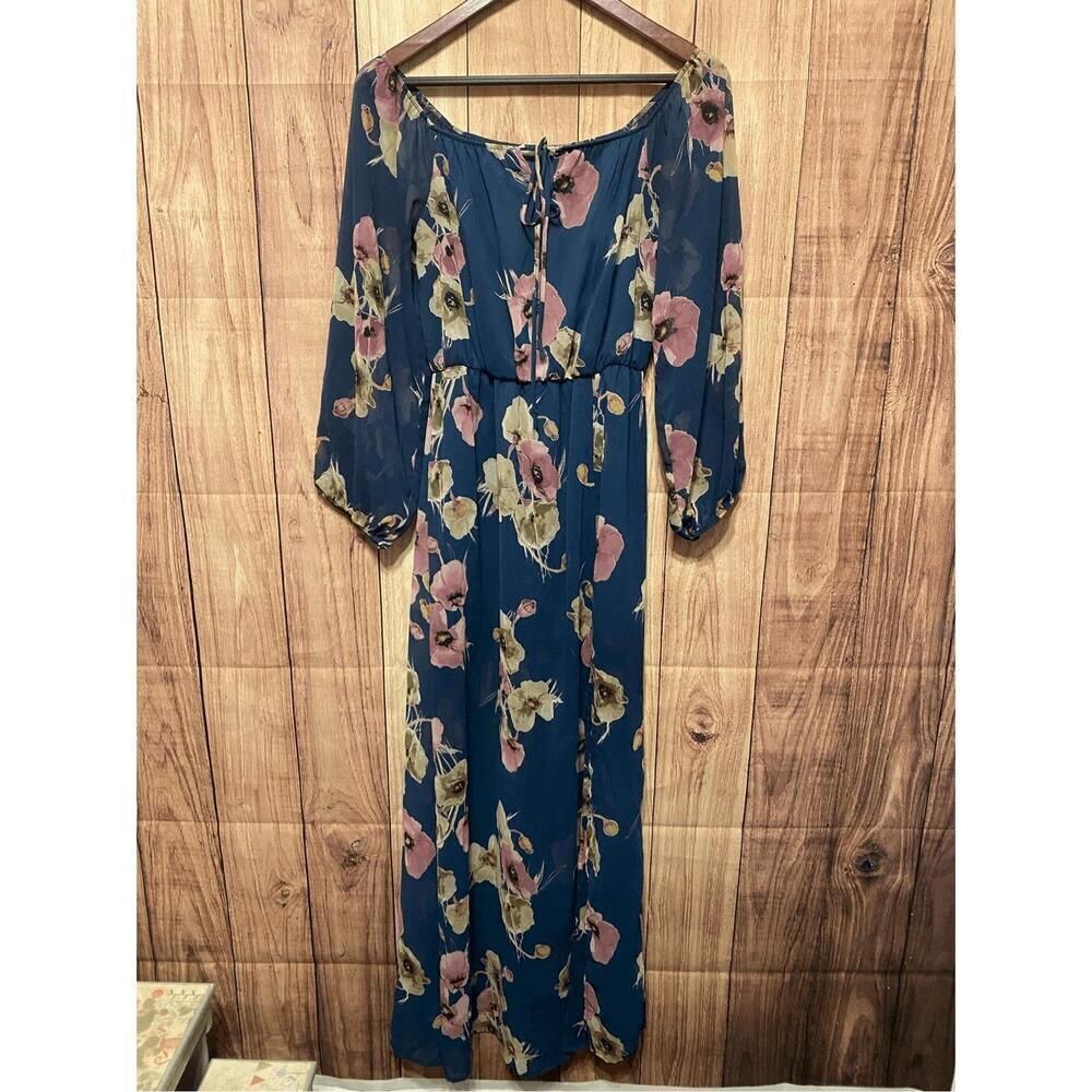 Peach Love California Small blue floral Maxi dress summer